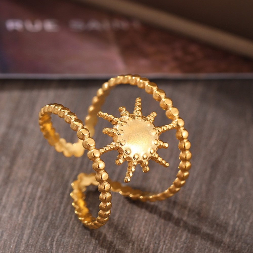 Stainless Steel Gold Tone Sunburst Adjustable Ring (R42) - Picture 8 of 10